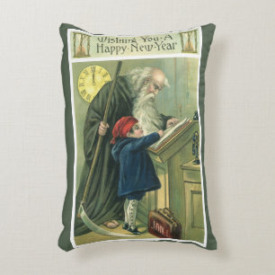 Wishing You a Happy New Year, Vintage Father Time  Decorative Cushion