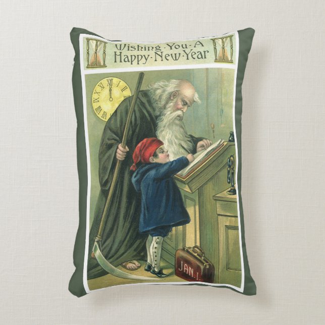 Wishing You a Happy New Year, Vintage Father Time  Decorative Cushion (Front(Vertical))