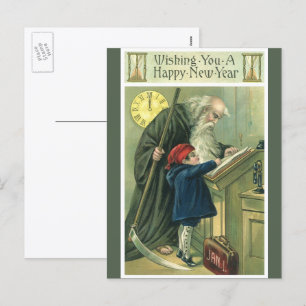 Wishing You a Happy New Year, Vintage Father Time Holiday Postcard