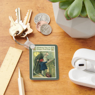 Wishing You a Happy New Year, Vintage Father Time  Key Ring
