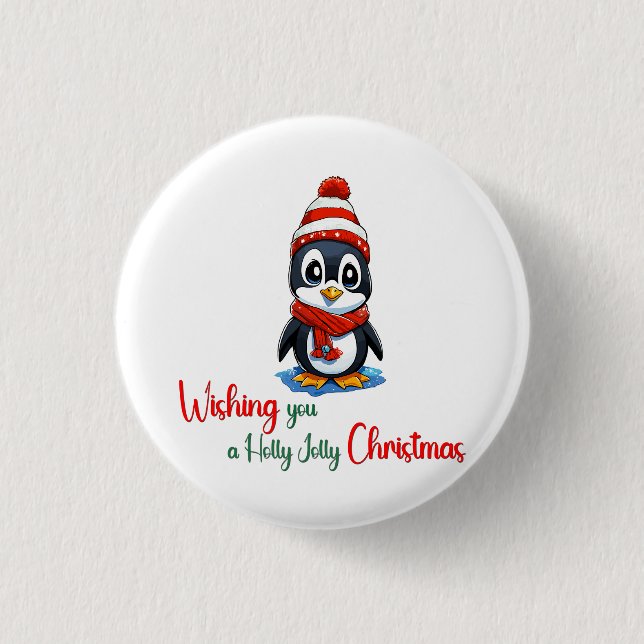 Wishing you a holly jolly Christmas Pinguain 3 Cm Round Badge (Front)