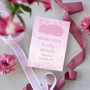 Wishing You a Lovely Birthday Pink Cat Greeting Card