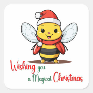 Wishing you a magical Christmas Cute Bee Square Sticker