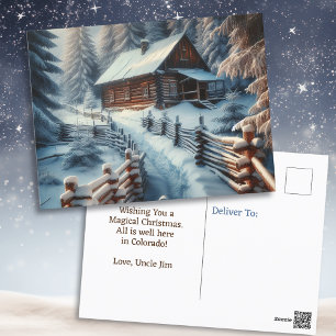 Wishing You a Magical Christmas   Log Cabin  Postcard