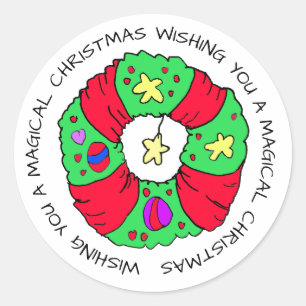 Wishing you a Magical Christmas Wreath Holiday Classic Round Sticker