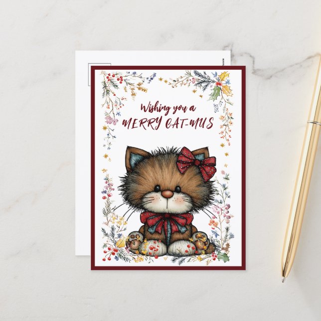 Wishing You A Merry CAT-MUS Holiday Postcard (Front/Back In Situ)
