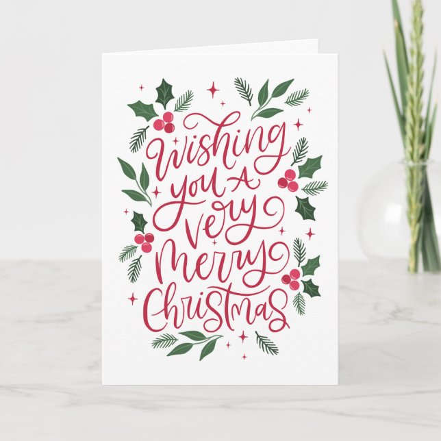 Wishing You A Merry Chirstmas Hand-lettered Card (Front)