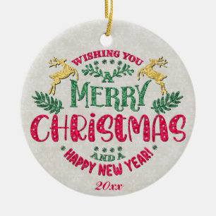 Wishing You a Merry Christmas & a Happy New Year Ceramic Tree Decoration