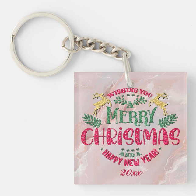 Wishing You a Merry Christmas & a Happy New Year Key Ring (Front)