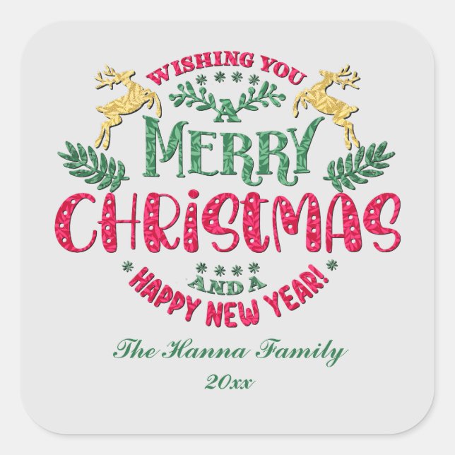 Wishing You a Merry Christmas & a Happy New Year Square Sticker (Front)