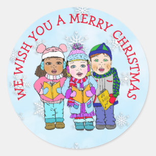 Wishing you a Merry Christmas Carolers Classic Round Sticker