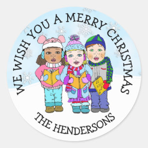 Wishing you a Merry Christmas Carolers Classic Round Sticker