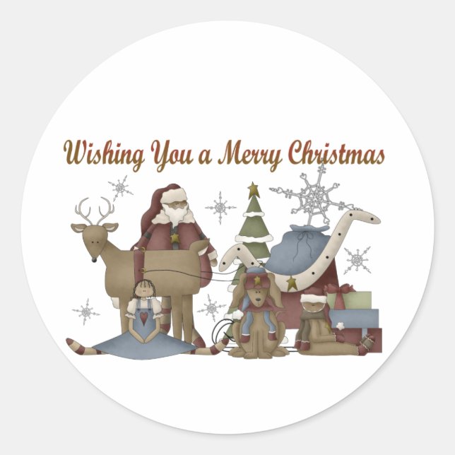 Wishing You a Merry Christmas Classic Round Sticker (Front)