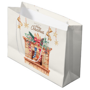 Wishing you a Merry Christmas Fireplace Large Gift Bag