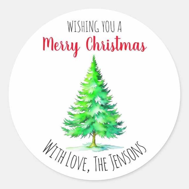 Wishing You a Merry Christmas Personalised Classic Round Sticker (Front)