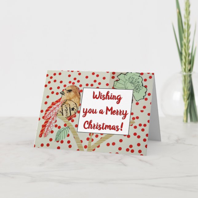 "Wishing You a Merry Christmas" Red Bird Christmas Card (Front)