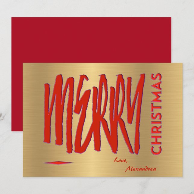 Wishing You A Merry Christmas Red Elegant Modern  Holiday Card (Front/Back)