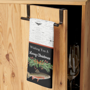 Wishing You a Merry Christmas Trout Tea Towel