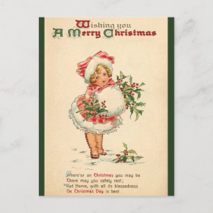 Wishing You A Merry Christmas - Vintage Poem Holiday Postcard