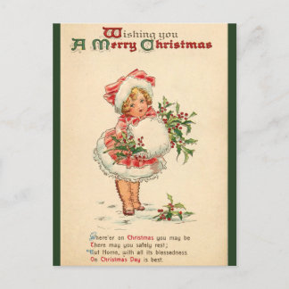 Wishing You A Merry Christmas - Vintage Poem Holiday Postcard