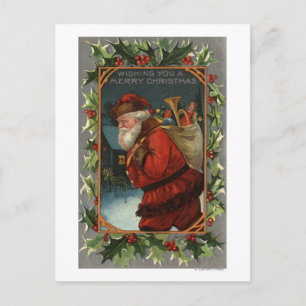 Wishing You a Merry ChristmasSanta Marching Holiday Postcard