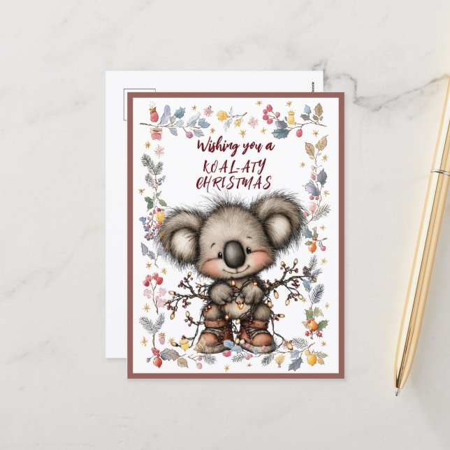Wishing You A Merry KOAL-ATY Christmas Holiday Postcard (Front/Back In Situ)
