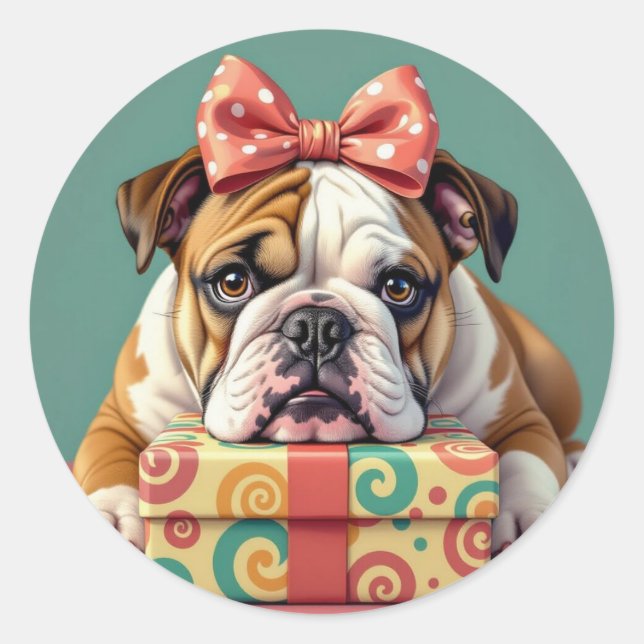 Wishing You a Paw-some Birthday | Funny Bulldog Classic Round Sticker (Front)
