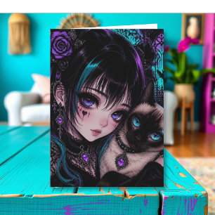 Wishing You a Paw-some Day   Anime Girl & Cat Card