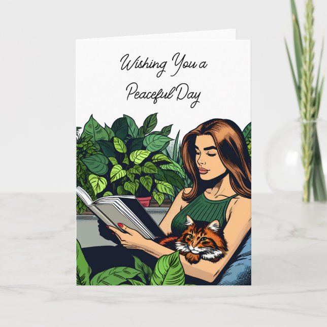 Wishing You a Peaceful Day | Woman Reading  Card (Front)