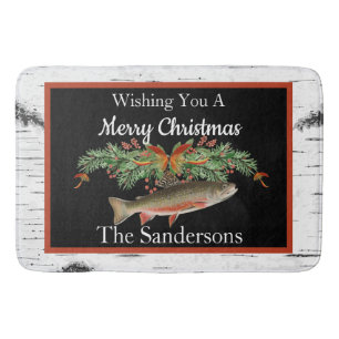 Wishing You a Reely Fly Fishmas, Fish Christmas  Bath Mat