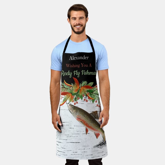 Wishing You a Reely Fly Fishmas, Trout Christmas Apron (Worn)