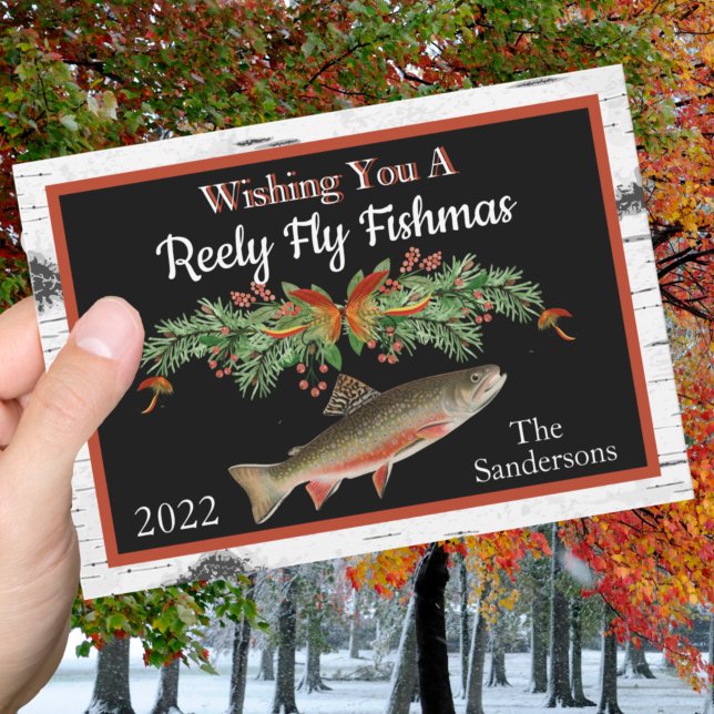 Wishing You a Reely Fly Fishmas, Trout Christmas  Holiday Card (Creator Uploaded)