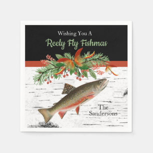 Wishing You a Reely Fly Fishmas, Trout Christmas  Napkin