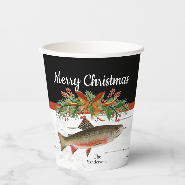 Wishing You a Reely Fly Fishmas, Trout Christmas   Paper Cups (Front)