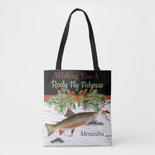 Wishing You a Reely Fly Fishmas, Trout  Tote Bag