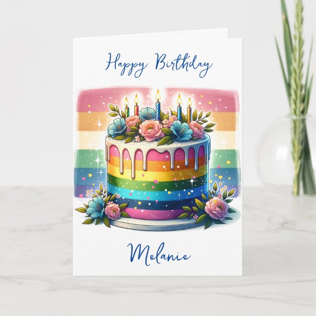 Wishing you a Spectacular Birthday Rainbow Cake Card (Front)