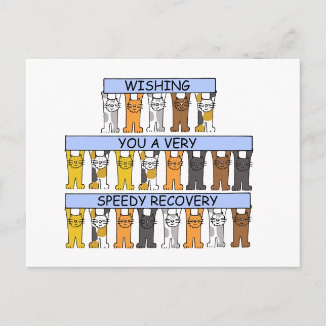 Wishing you a Speedy Recovery Cartoon Cats Postcard (Front)