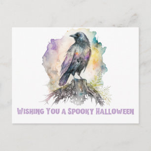 Wishing You a Spooky Halloween Raven Halloween Holiday Postcard
