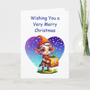 Wishing You a Very Merry Christmas   Cute Elf Card