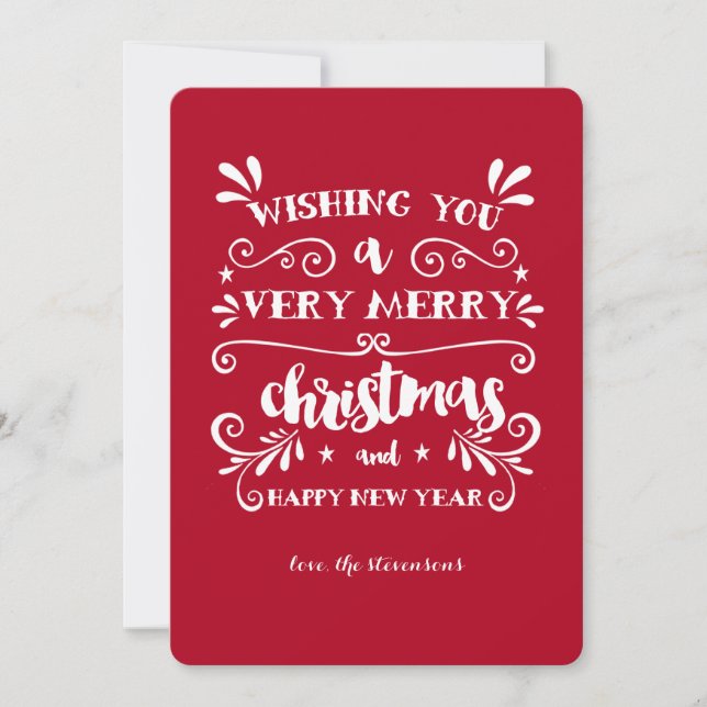 Wishing You a Very Merry Christmas Typography Red Holiday Card (Front)
