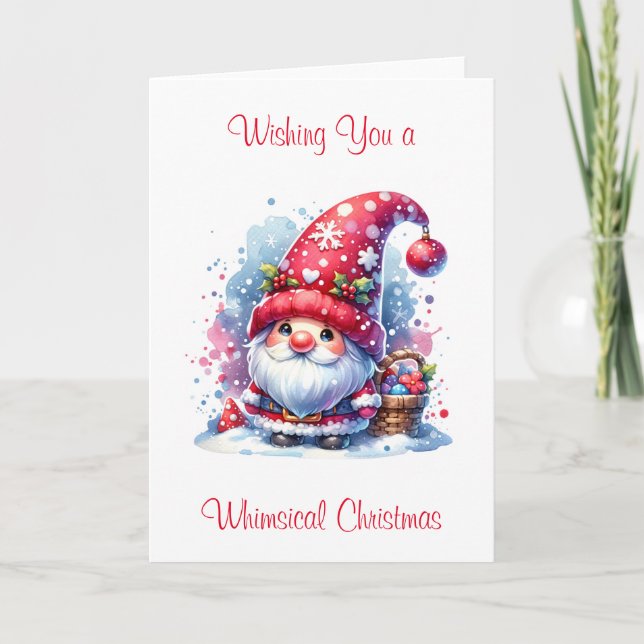 Wishing You a Whimsical Christmas | Holiday Gnome Card (Front)