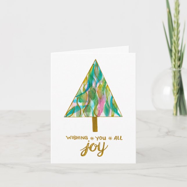 Wishing You All Joy Watercolor Christmas Tree Card (Front)