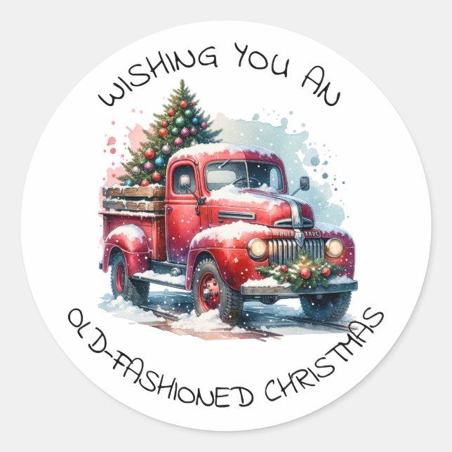 Wishing You an Old-Fashioned Christmas Classic Round Sticker (Front)