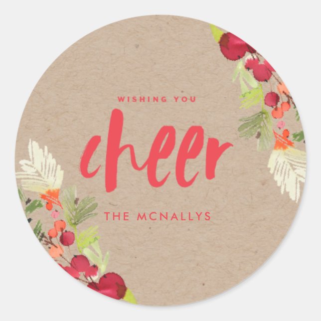 Wishing You Cheer Floral Gift Tag Sticker (Front)