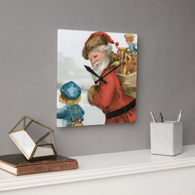 Wishing You Christmas Cheer by Ellen Clapsaddle Square Wall Clock (Office)