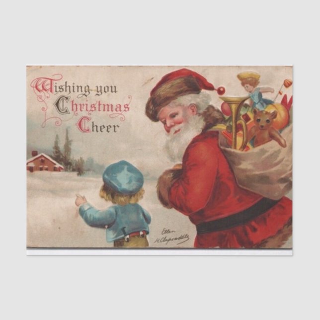Wishing You Christmas Cheer by Ellen Clapsaddle Tissue Paper (Front)
