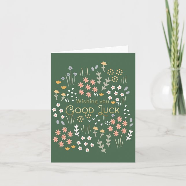 Wishing You Good Luck Green Floral Congrats Grad Card (Front)