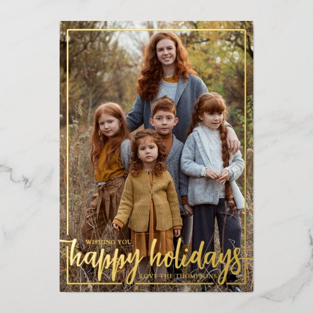 Wishing you Happy Holidays Vertical Photo Foil Holiday Card (Front)