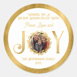 Wishing You Holiday Season Peace Love and Joy Classic Round Sticker