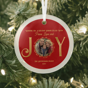 Wishing You Holiday Season Peace Love and Joy Glass Tree Decoration